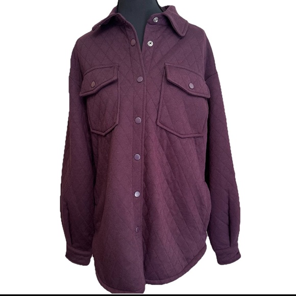 Mountain and Isles Women’s Quilt Shirt Jacket Sz M Eggplant Chore Jacket Shacket - Picture 1 of 11
